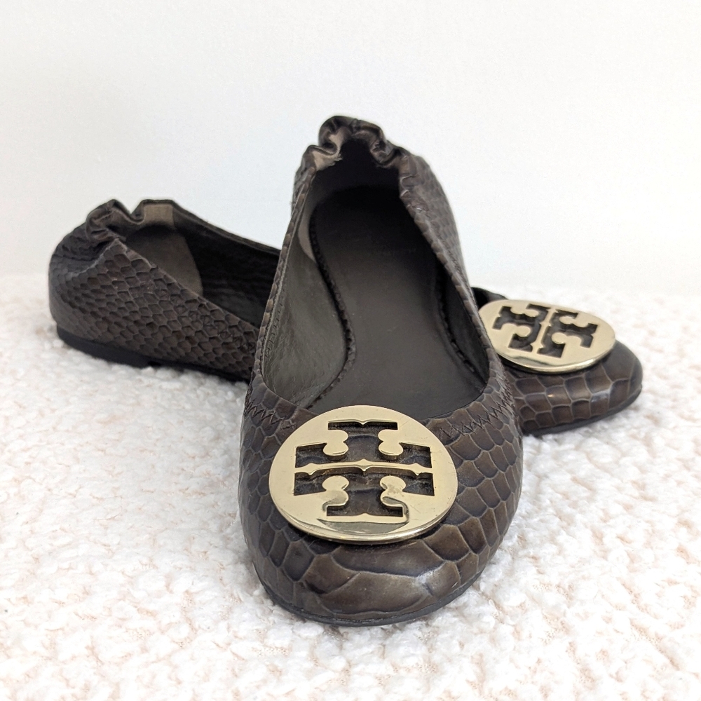 Tory Burch Ballet Flats in Brown Snakeskin-Embossed Genuine Leather - Picture 12 of 12